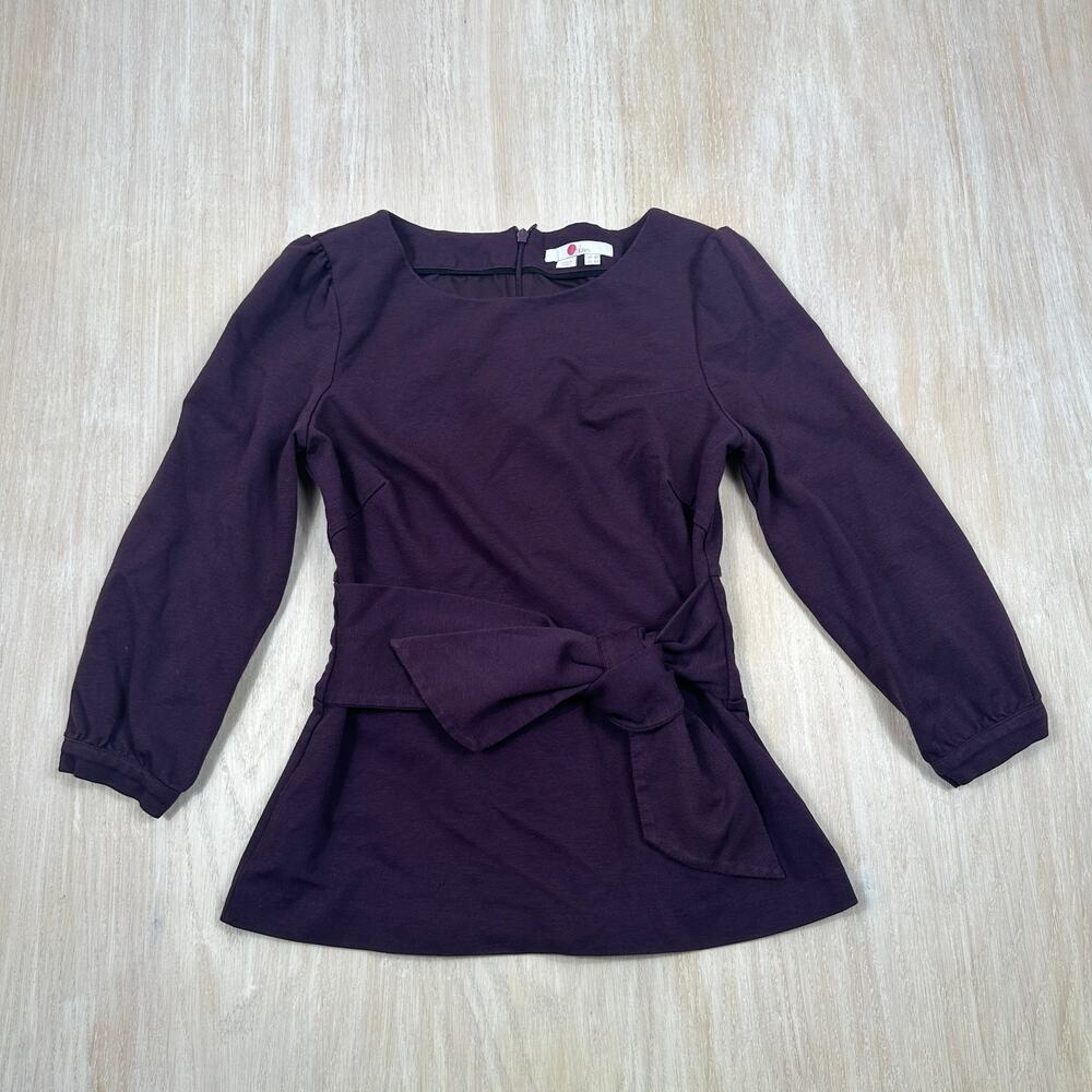 Boden Plum Purple Long Sleeve Tie Waist Peplum Blouse Career Office Casual Top 4